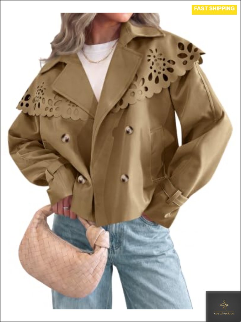 Cropped Trench Coat Oversized Cape Hollow Shoulder Lightweight Jacket